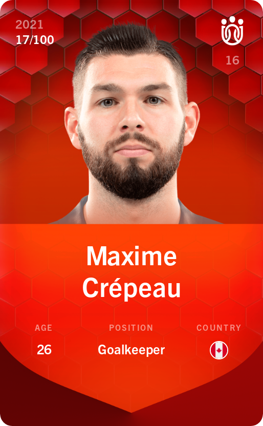 Sorare - Sorare Official - Maxime Crépeau 2021-22 • Rare 17/100 - NFT # 48547227516186323804233045443091910726341602394962311564868351407259257147178