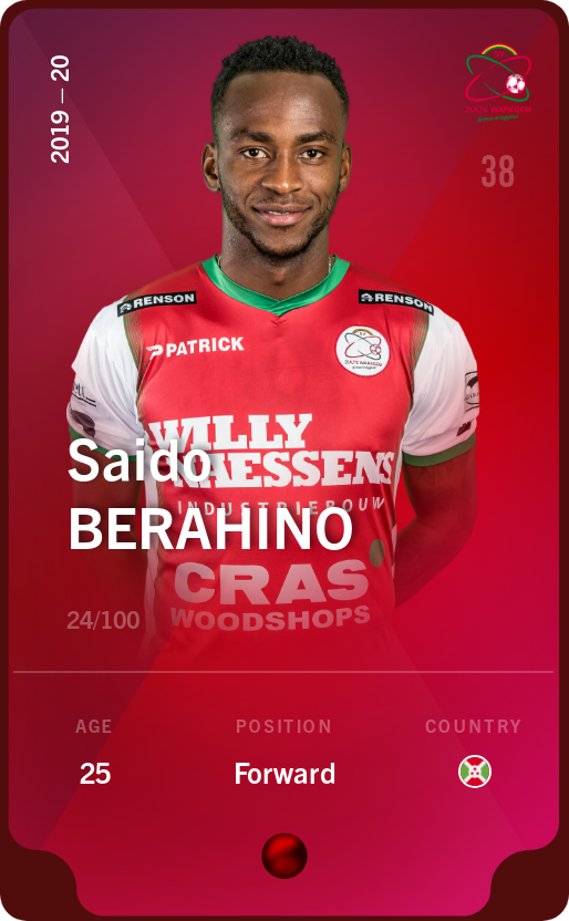 Sorare - Sorare Official - Saido Berahino 2019-20 • Rare 24/100 - NFT # 34399846342518807942828973923621769759166000151328919155604048215389656943196
