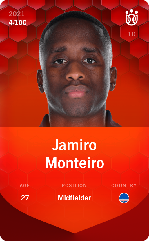 Sorare - Sorare Official - Jamiro Monteiro 2021-22 • Rare 4/100 - NFT # 3760074305857580986371284193379291376883798743175011130157049283839856988308