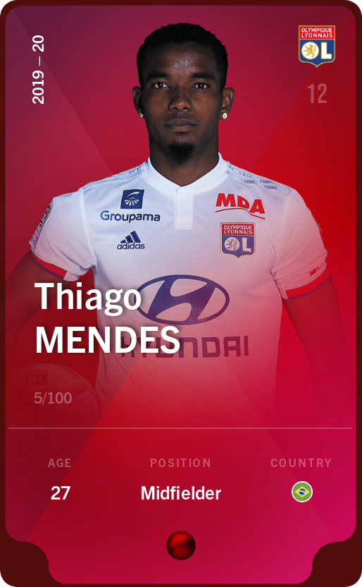 Sorare - Sorare Official - Thiago Mendes 2019-20 • Rare 5/100 - NFT # 44990612561758260300994401527113627101586493946149072352314315096982971352426