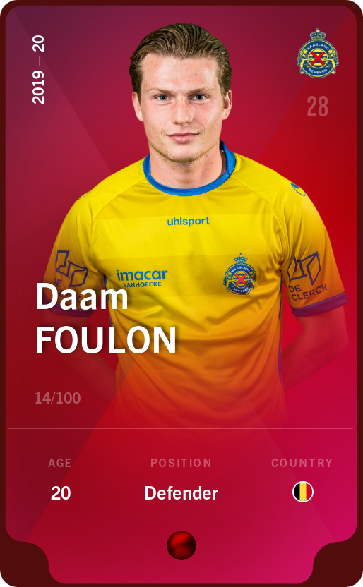 Sorare - Sorare Official - Daam Foulon 2019-20 • Rare 14/100 - NFT # 56641742844875574298968803625645734769413252338528990306758953379937062307632