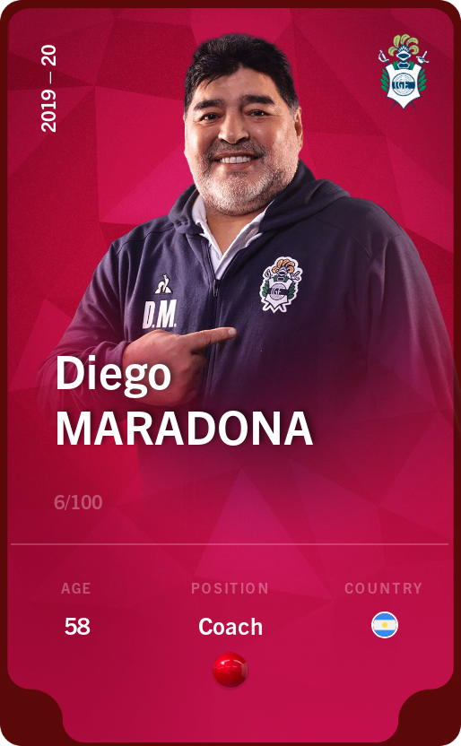 Sorare - Sorare Official - Diego Maradona 2019-20 • Rare 6/100 - NFT # 7919668750983873536074274188798846008993550462279866288253804991549289751868
