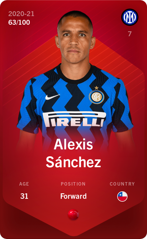 Sorare - Sorare Official - Alexis Sánchez 2020-21 • Rare 63/100 - NFT # 110584438095394588267370003392423860159054878974132632116476217046577957336986