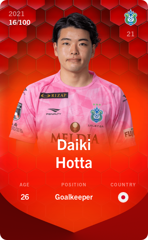 Sorare - Sorare Official - Daiki Hotta 2021-22 • Rare 16/100 - NFT # 98198112456215319685001436199900411430110992816981896245208517335969012461978
