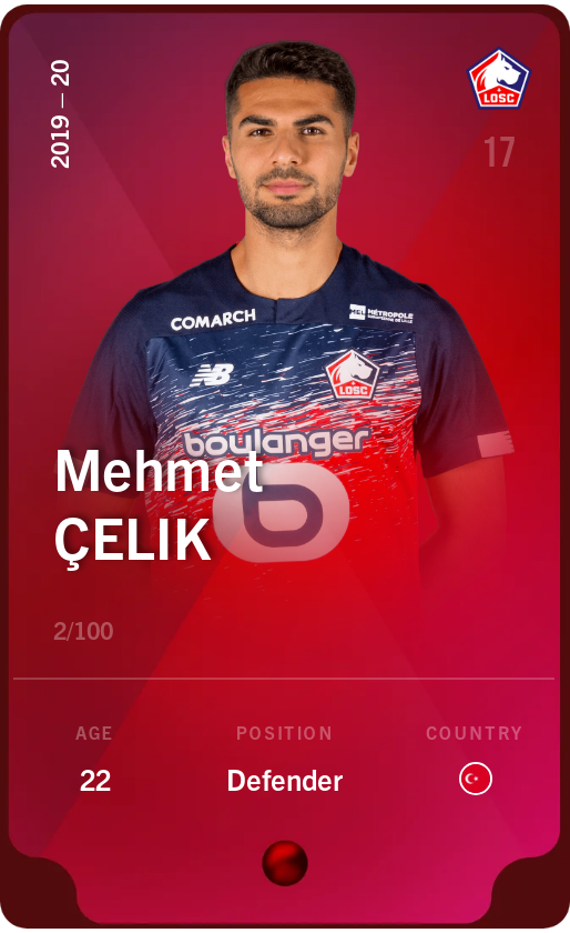 Sorare - Sorare Official - Mehmet Çelik 2019-20 • Rare 2/100 - NFT # 115516582862223685778575953689483379871013854220260578656637391481221697747076