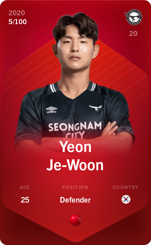 Sorare - Sorare Official - Yeon Je-Woon 2020-21 • Rare 5/100 - NFT # 17122533265714074351221879694926952339588283709925167419291072935720981224840