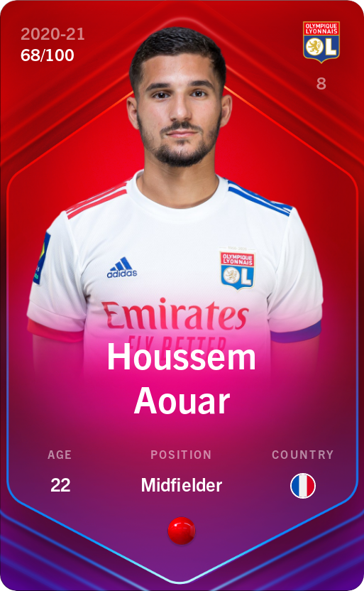 Sorare - Sorare Official - Houssem Aouar 2020-21 • Rare 68/100 - NFT # 23310562170779254143936202054487756790192058789250699245541852082028097151011