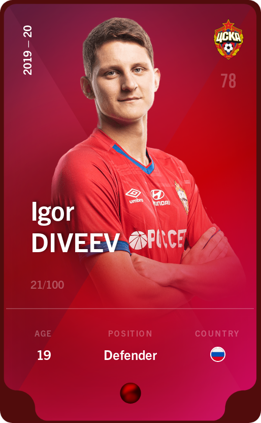 Sorare - Sorare Official - Igor Diveev 2019-20 • Rare 21/100 - NFT # 62029516419525803995212161205942507126195558072126718801420514743393933786636
