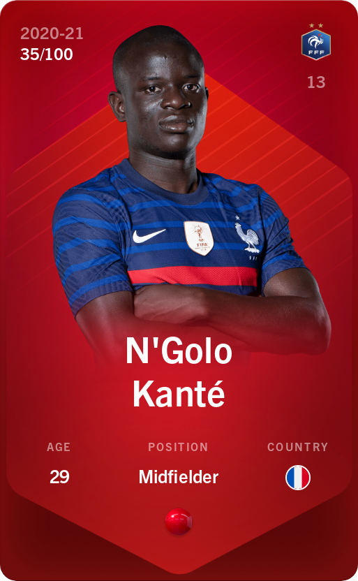 Sorare - Sorare Official - N'Golo Kanté 2020-21 • Rare 35/100 - NFT # 20585647545764239523994193883523329749155538525339090135725619774718902222305