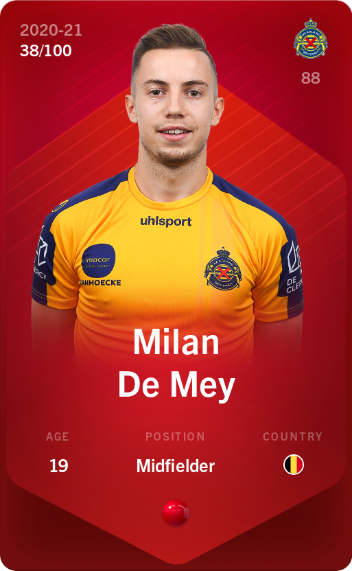 Sorare - Sorare Official - Milan De Mey 2020-21 • Rare 38/100 - NFT # 856019968034960999838986775472186464786256254808901573631374853778403236215