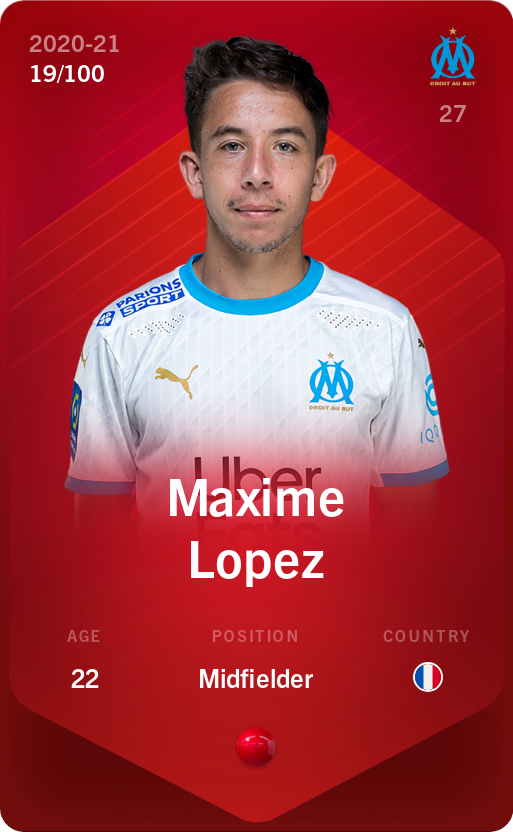 Sorare - Sorare Official - Maxime Lopez 2020-21 • Rare 19/100 - NFT # 89858575273053119290598815346199376911798528355984300057827187556017221711511