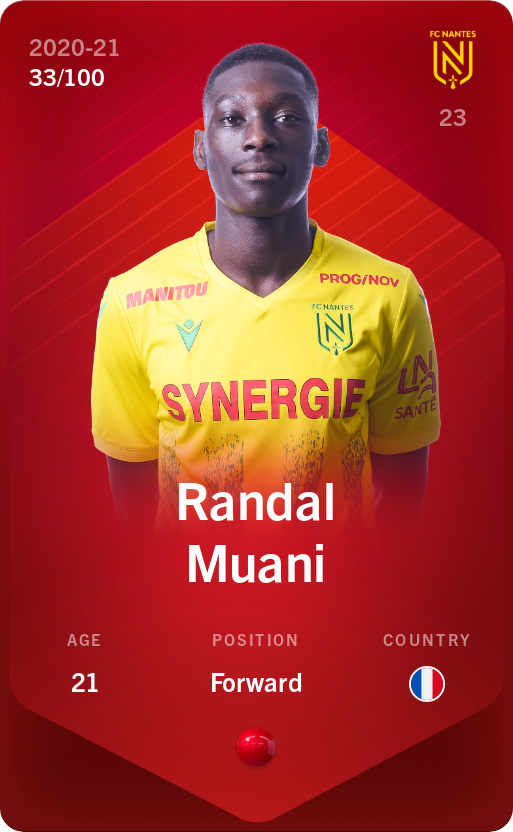Sorare - Sorare Official - Randal Muani 2020-21 • Rare 33/100 - NFT # 22314201836789494516699499302093144494190402723695094026439085294456737899586