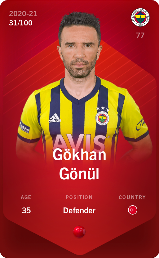 Sorare - Sorare Official - Gökhan Gönül 2020-21 • Rare 31/100 - NFT # 60334765052951452588855173763822391829541234326680454508606473570602931352328