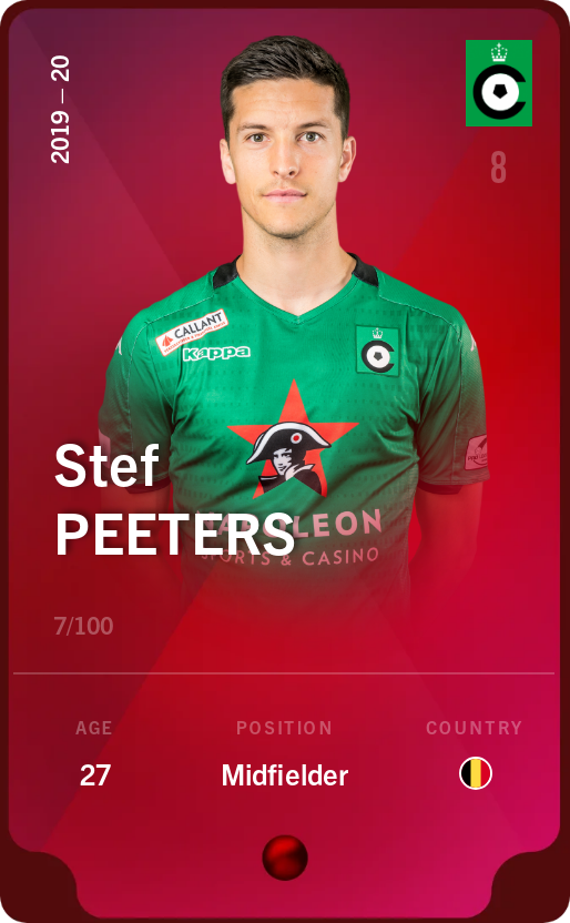 Sorare - Sorare Official - Stef Peeters 2019-20 • Rare 7/100 - NFT # 64252240164420785669843589022356223954133325853523532250795506054038456213337