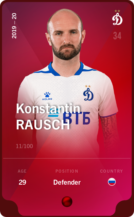 Sorare - Sorare Official - Konstantin Rausch 2019-20 • Rare 11/100 - NFT # 30437709354544372304631944104129151263160321778524149742391566512643376977777