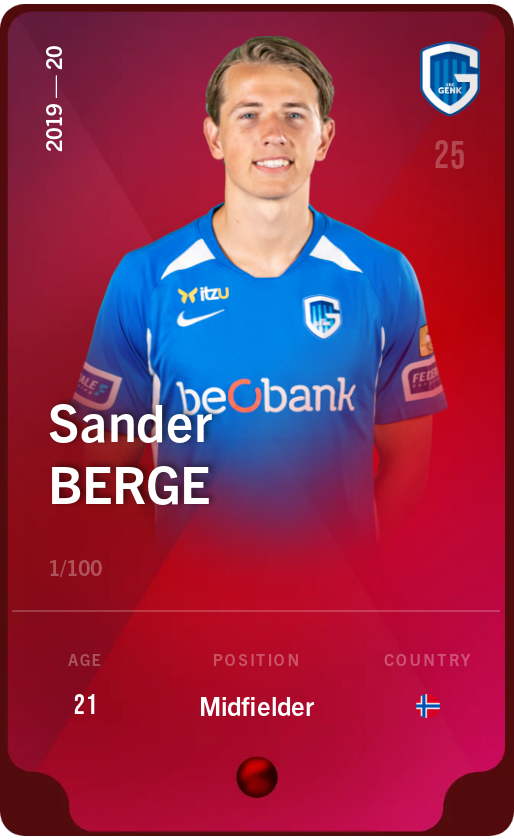 Sorare - Sorare Official - Sander Berge 2019-20 • Rare 1/100 - NFT # 56629867841527378063342371565100083774598003505716653188090519637467762072185