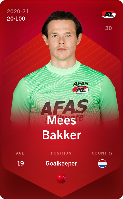 Sorare - Sorare Official - Mees Bakker 2020-21 • Rare 20/100 - NFT # 49029755907504969976976077742657466879095355187580914026701784705386117691895