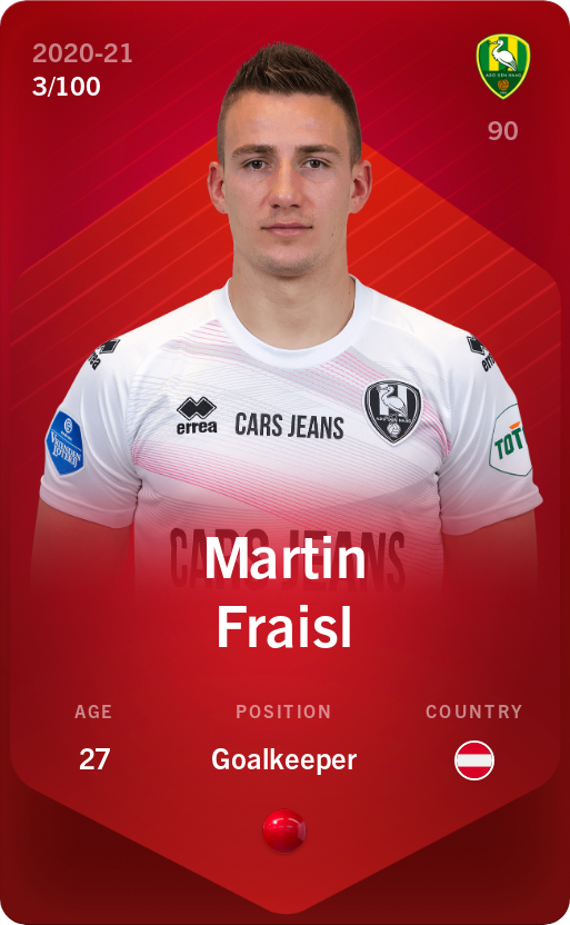 Sorare - Sorare Official - Martin Fraisl 2020-21 • Rare 3/100 - NFT # 21947556031860968035515927405571045572067260131063553525907596346225725060357