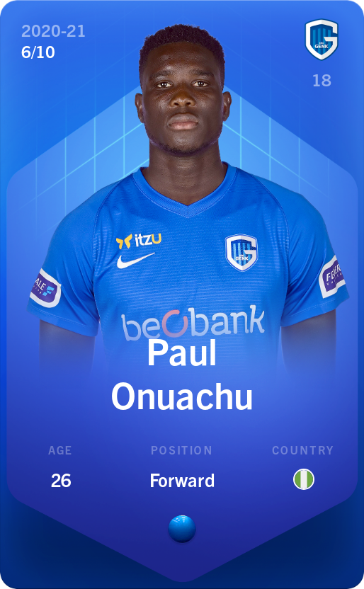 Sorare - Sorare Official - Paul Onuachu 2020-21 • Super Rare 6/10 - NFT # 53554534355489759131669717578962852253927792338765078729998071050143787502169