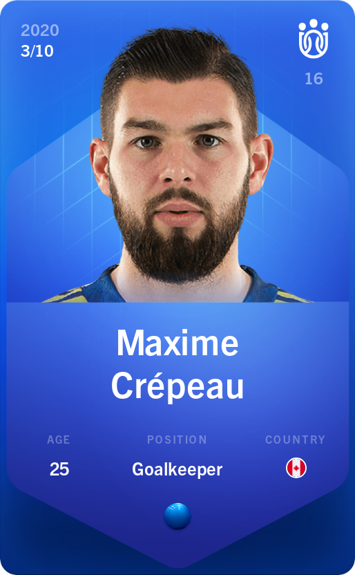 Sorare - Sorare Official - Maxime Crépeau 2020-21 • Super Rare 3/10 - NFT # 114395508102806501990105180439210312119718006117561745315009445112848480418357