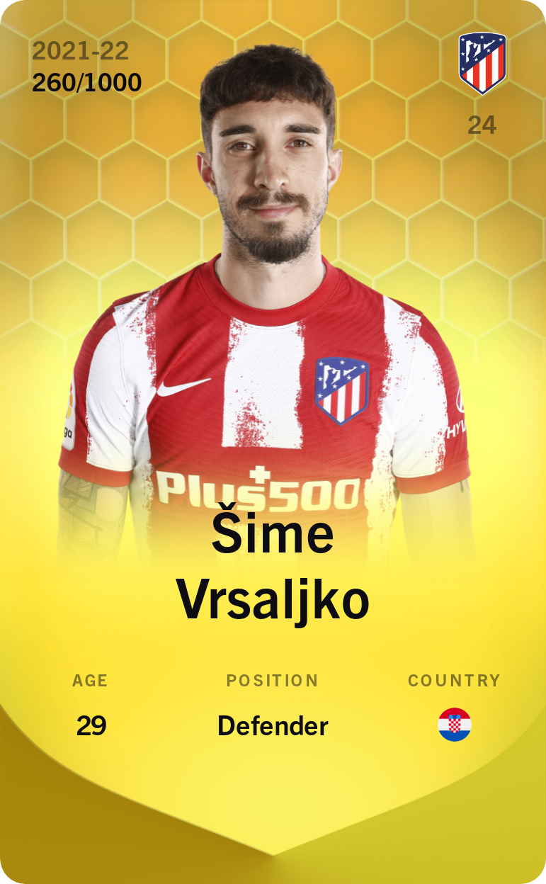Sorare - Sorare Official - Šime Vrsaljko 2021-22 • Limited 260/1000 - NFT # 59280355844493246148936090391781064536177289418957760083410838690676237589715