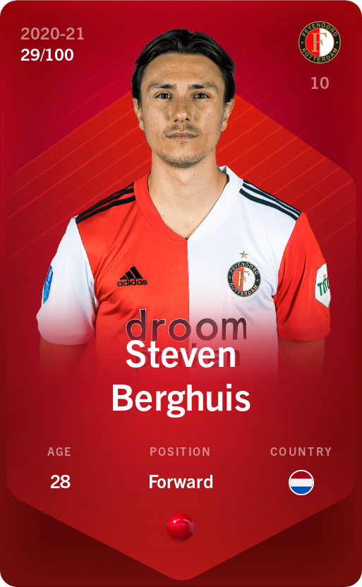 Sorare - Sorare Official - Steven Berghuis 2020-21 • Rare 29/100 - NFT # 54973750569484908643597849630527015502010370858078336212031031606459983104143