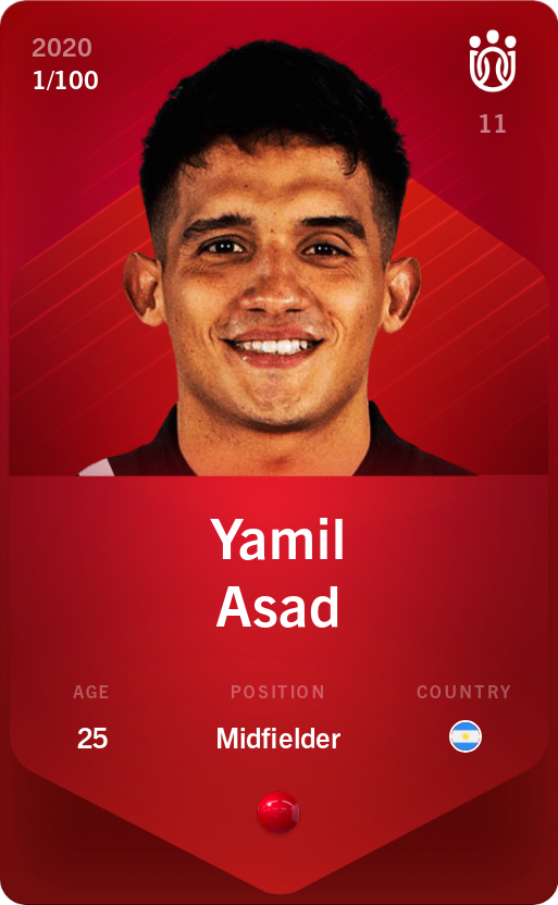 Sorare - Sorare Official - Yamil Asad 2020-21 • Rare 1/100 - NFT # 67730073769980110788942541551259968431782186069519549384002439095738407921065