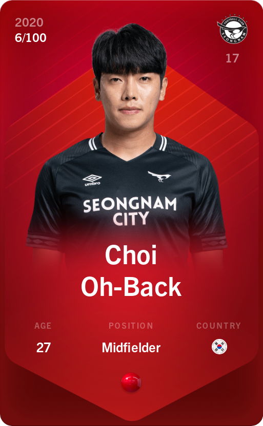 Sorare - Sorare Official - Choi Oh-Back 2020-21 • Rare 6/100 - NFT # 86113367534949911795984541435266493401106904561407961703713268103445278280121
