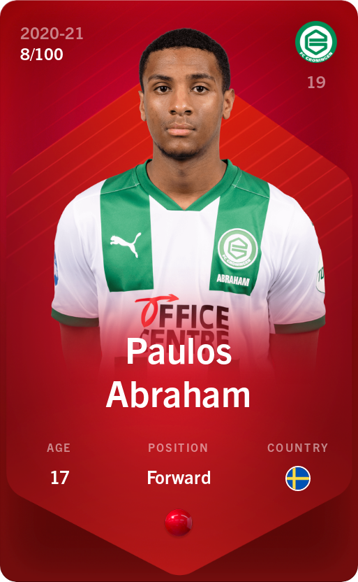 Sorare - Sorare Official - Paulos Abraham 2020-21 • Rare 8/100 - NFT # 28492630303706651365683716205329459272693032904789361948522692294932667736987