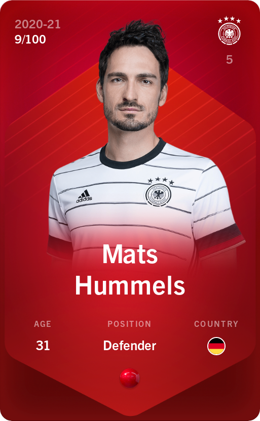 Sorare - Sorare Official - Mats Hummels 2020-21 • Rare 9/100 - NFT # 36736660990111719073159564341849805986389558847415172379414012940263661241883