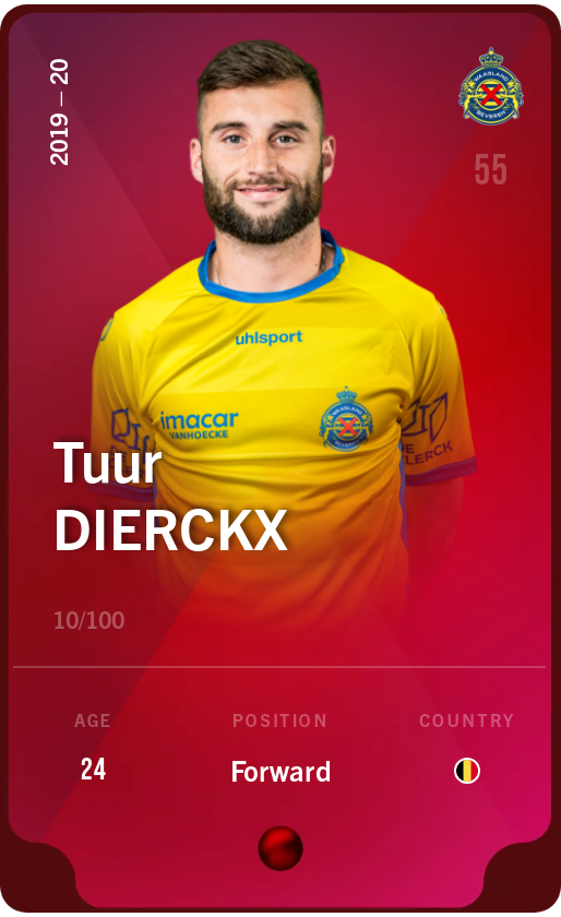 Sorare - Sorare Official - Tuur Dierckx 2019-20 • Rare 10/100 - NFT # 57857165946041857925241050765254496617532806725753583201967477287606574937974