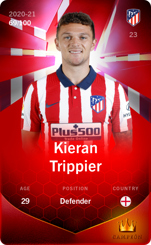 Sorare - Sorare Official - Kieran Trippier 2020-21 • Rare 69/100 - NFT # 33676591373993746644313805397736583235851123900847840096038696015282331561648
