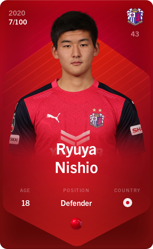 Sorare - Sorare Official - Ryuya Nishio 2020-21 • Rare 7/100 - NFT # 33975867748649563677705679787968000269023153417363015318574694812915707159689