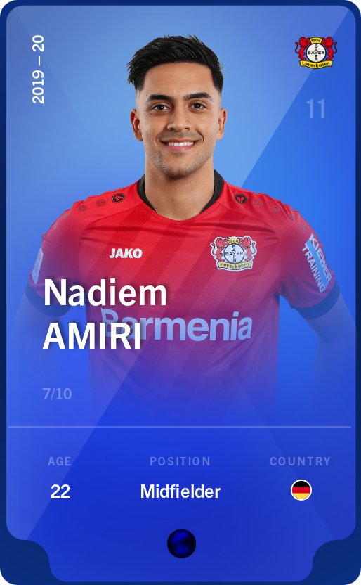 Sorare - Sorare Official - Nadiem Amiri 2019-20 • Super Rare 7/10 - NFT # 101303753264371373647219761253862123384463770128111386611790013866813455159588