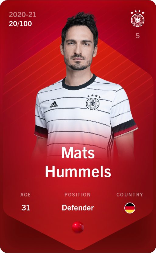 Sorare - Sorare Official - Mats Hummels 2020-21 • Rare 20/100 - NFT # 27395516121679421244900765381449358859555899164202071058081072707791576147172