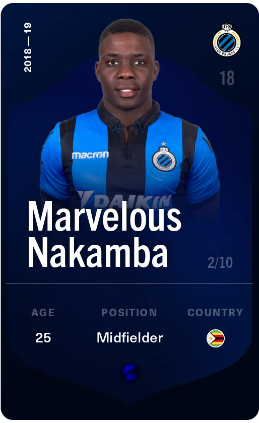 Sorare - Sorare Official - Marvelous Nakamba 2018-19 • Super Rare 2/10 - NFT # 26602304011031439715842985834334200440824357074566926087074808259170757280509