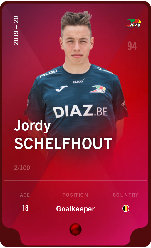 Sorare - Sorare Official - Jordy Schelfhout 2019-20 • Rare 2/100 - NFT # 98420907622415714844027931455706160828996366916522060775542418954937896275205