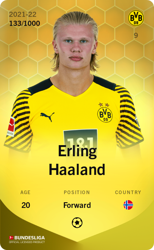 Sorare - Sorare Official - Erling Haaland 2021-22 • Limited 133/1000 - NFT # 42887051568267493889411174858809306552592017473725022302197052335324947978470