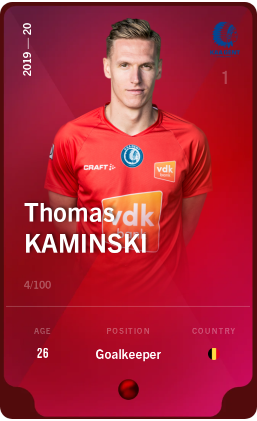 Sorare - Sorare Official - Thomas Kaminski 2019-20 • Rare 4/100 - NFT # 41966793736127472898900900269262949856039393101059431845527878898839250985977