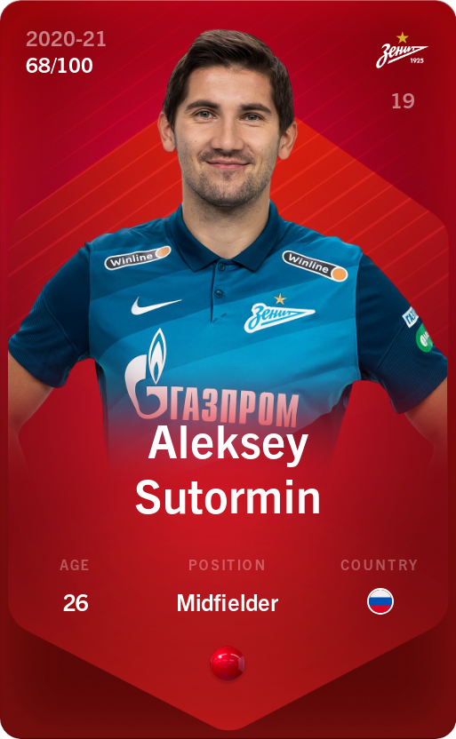 Sorare - Sorare Official - Aleksey Sutormin 2020-21 • Rare 68/100 - NFT # 38913096296149082331439889236005576633509473254836399932570958198133165271874