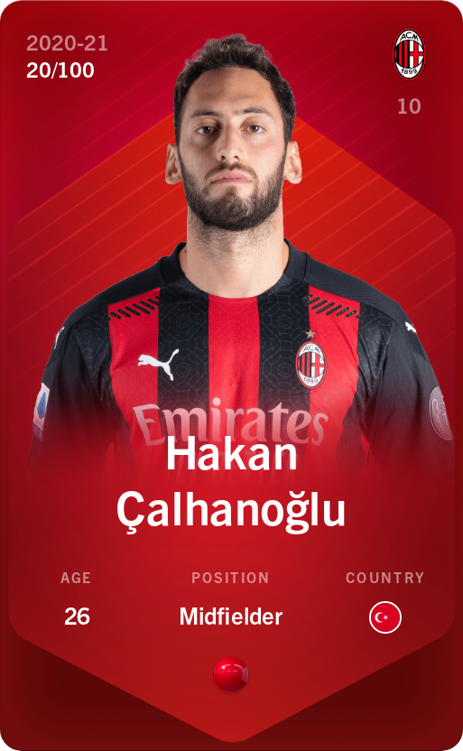 Sorare - Sorare Official - Hakan Çalhanoğlu 2020-21 • Rare 20/100 - NFT # 58700778953288357226501605525794477277345463883107648229399961629334621744188