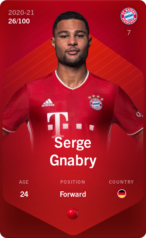 Sorare - Sorare Official - Serge Gnabry 2020-21 • Rare 26/100 - NFT # 16916668052570747688472900408009813140880376544061398120313154386713652816232