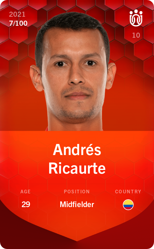 Sorare - Sorare Official - Andrés Ricaurte 2021-22 • Rare 7/100 - NFT # 45957114748153342836405388865157883788226271452888761902389346793995849157161