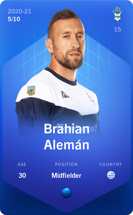 Sorare - Sorare Official - Brahian Alemán 2020-21 • Super Rare 5/10 - NFT # 74136062271956313606854226036181199144666929153180253799969580334092574405011