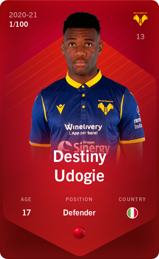 Sorare - Sorare Official - Destiny Udogie 2020-21 • Rare 1/100 - NFT # 11721577104269343294623853420191570424776954669784148449124140837697826454150