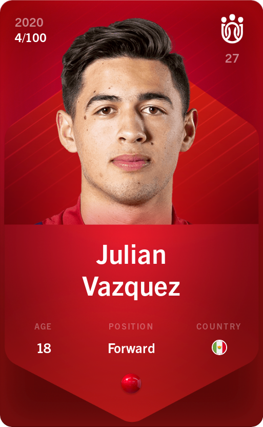 Sorare - Sorare Official - Julian Vazquez 2020-21 • Rare 4/100 - NFT # 1969383941651588269174808473629844661509474690610798133563340627918155360893