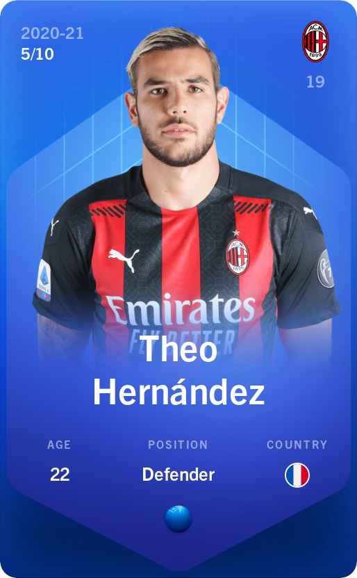 Sorare - Sorare Official - Theo Hernández 2020-21 • Super Rare 5/10 - NFT # 422503526506759013696105013966943083600882316252289184028691584978583992184