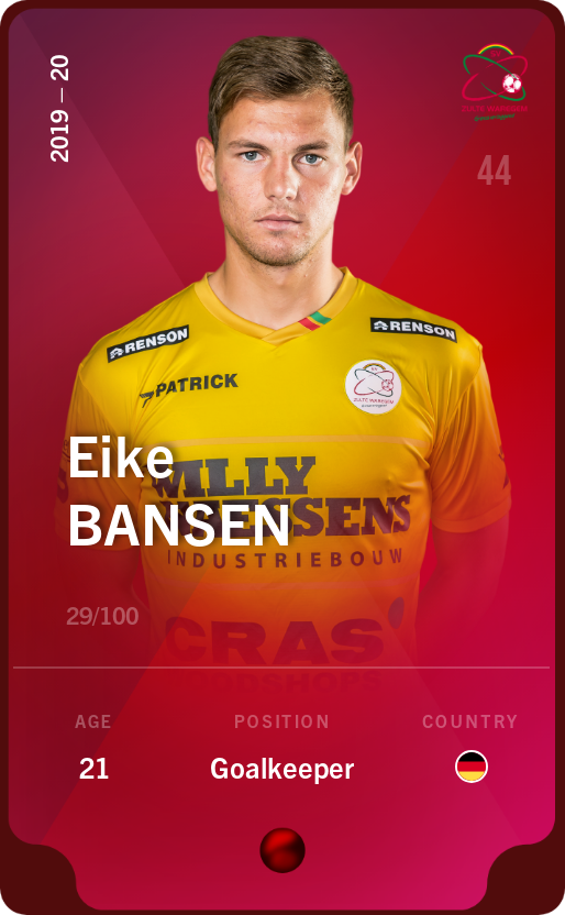Sorare - Sorare Official - Eike Bansen 2019-20 • Rare 29/100 - NFT # 15765439788209155112085119230669858583830315204162812195723339224217300507859