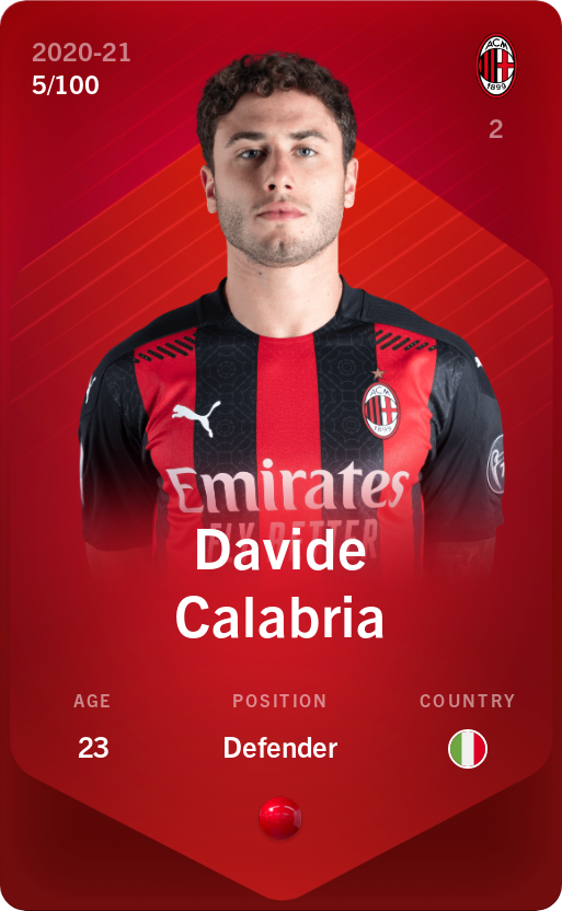 Sorare - Sorare Official - Davide Calabria 2020-21 • Rare 5/100 - NFT # 11923336621570006250261586572825560472921185151465007696815792196286552866143