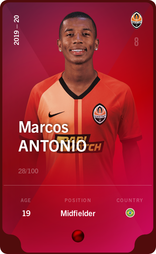 Sorare - Sorare Official - Marcos Antonio 2019-20 • Rare 28/100 - NFT # 93229438830234482321307791592459367625845885871141318262128404100774922157960